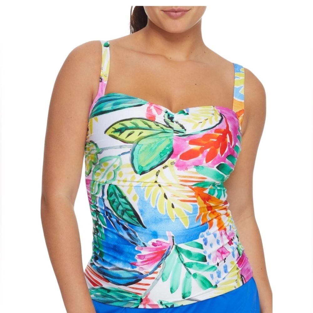 24th & Ocean Painted Garden Underwire Tankini Swim Top Size 34D